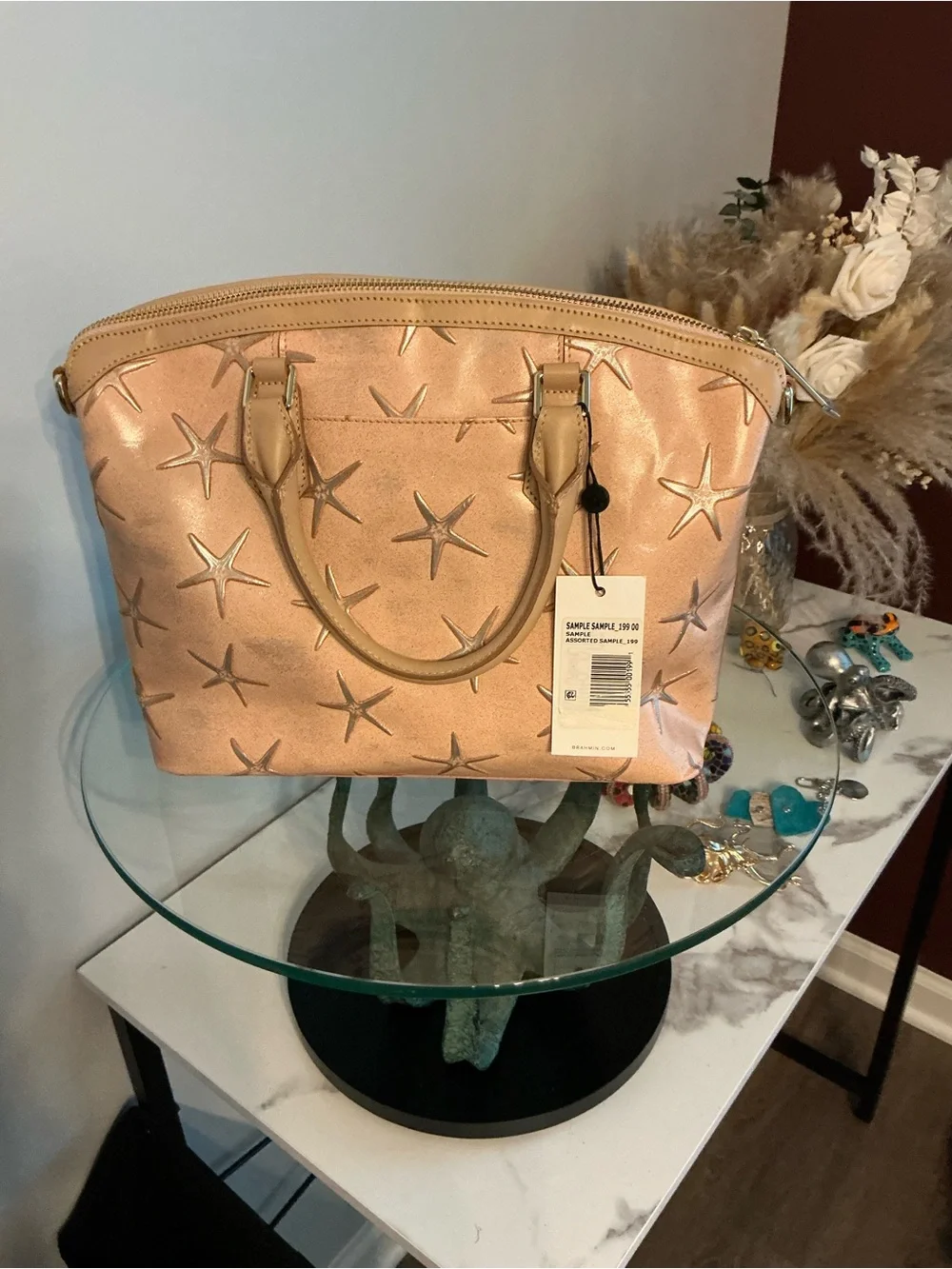 Brahmin Med dux SAMPLE bag pink metallic bag with gold starfish one of a kind.